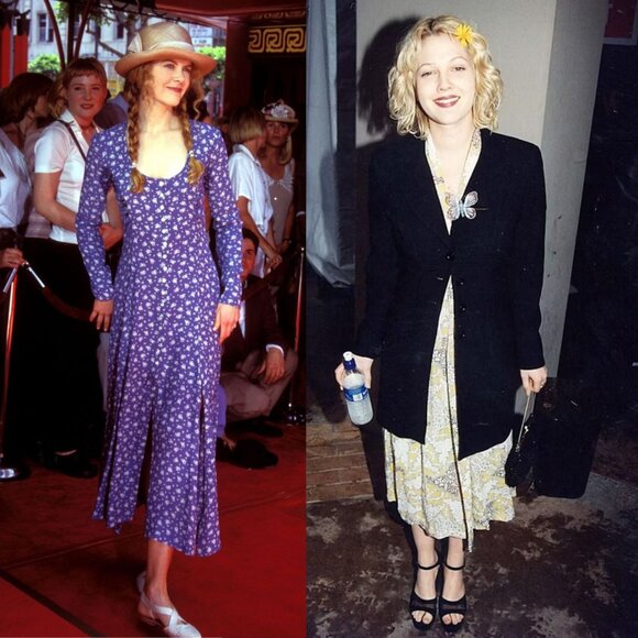 Vintage 90s cream floral rose grunge button up midi fit and flare dress medium - Picture 6 of 6